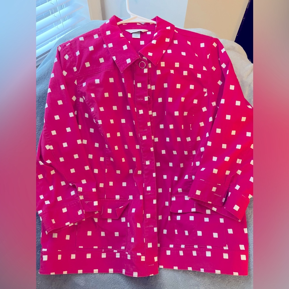 CJ Banks 1X fuchsia, patterned blazer. Gently worn.